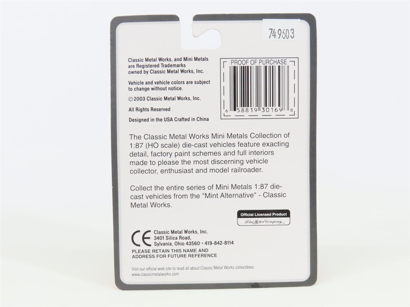 HO Scale CMW Mini Metals 30169 '67 Ford Custom 500