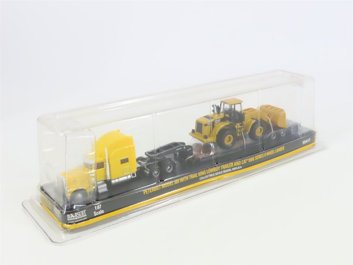 HO Norscot 55417 Peterbilt Model 389 w/ Trail King Trailer &amp; CAT Wheel Loader