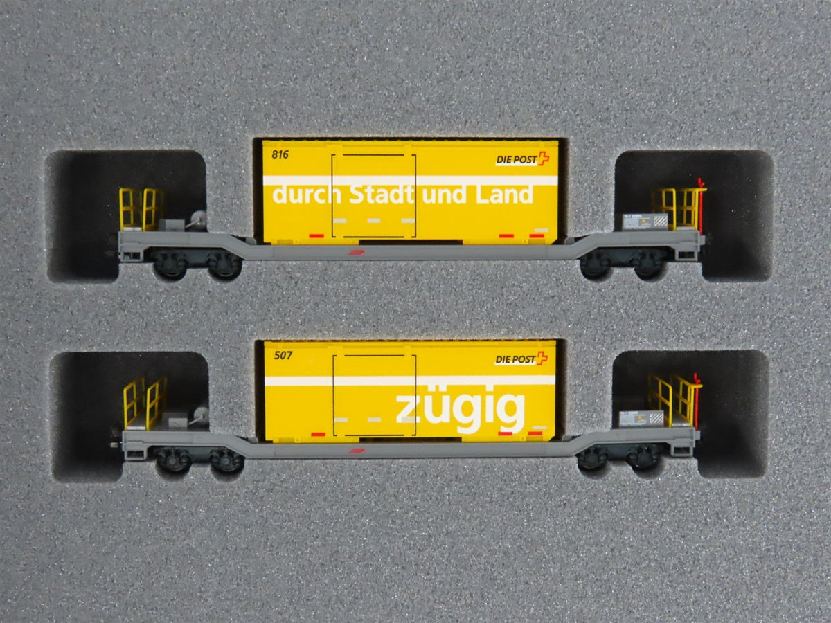 N Kato 10-1731 RhB Rhaetian Flat Cars 8-Unit Set w/ Mail &amp; Reefer Containers