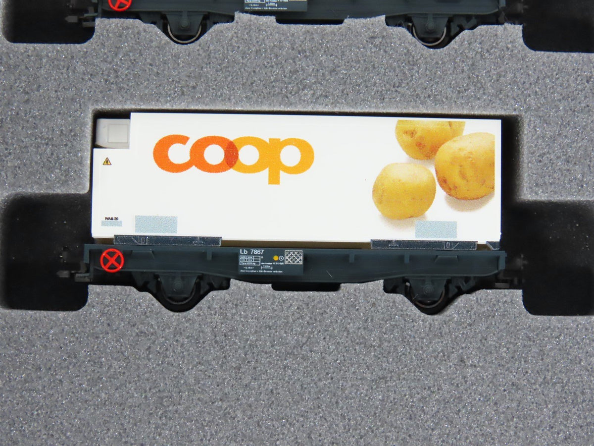 N Kato 10-1731 RhB Rhaetian Flat Cars 8-Unit Set w/ Mail &amp; Reefer Containers