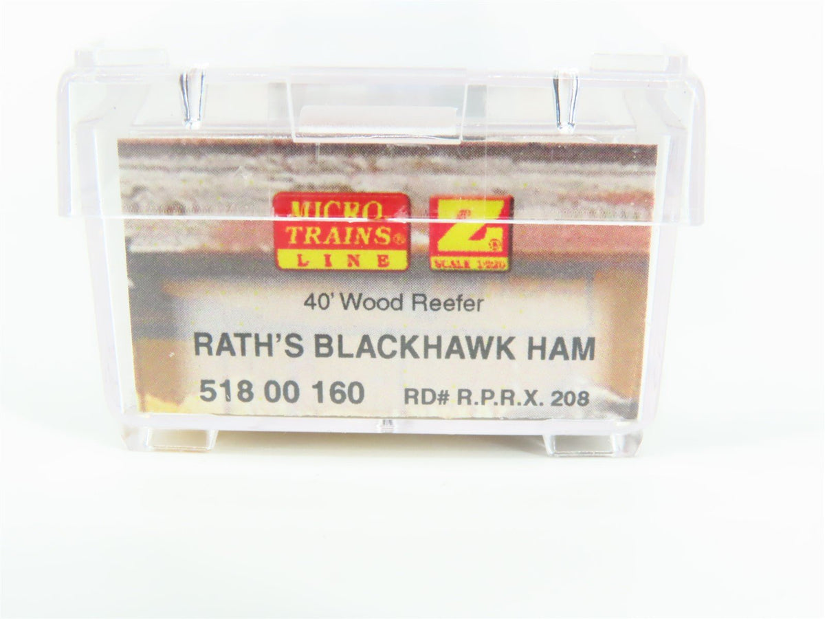 Z Scale Micro-Trains MTL 51800160 RPRX Rath&#39;s Blackhawk Ham 40&#39; Wood Reefer #208