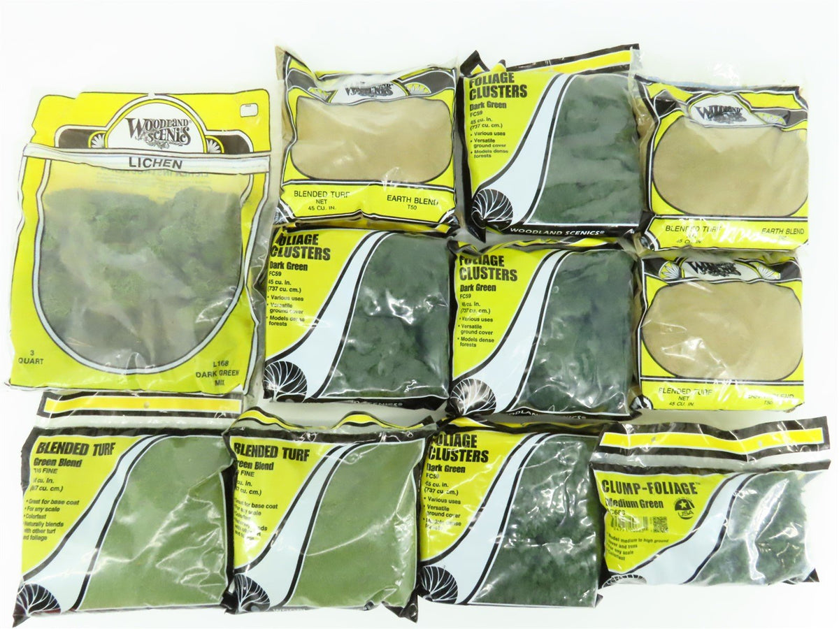 LOT of 11 Multi-Scale Woodland Scenics Assorted Foliage &amp; Turf Packs - Sealed