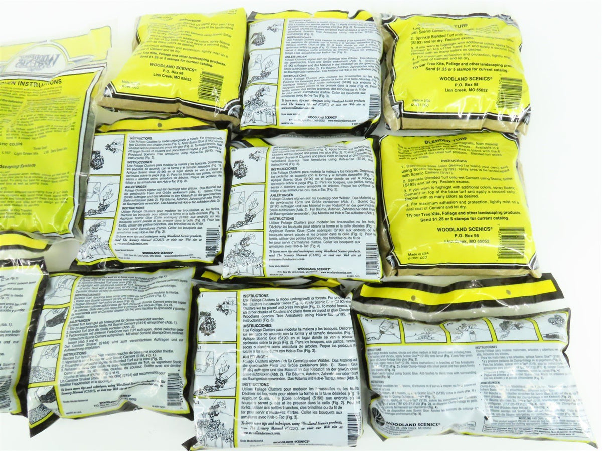 LOT of 11 Multi-Scale Woodland Scenics Assorted Foliage &amp; Turf Packs - Sealed
