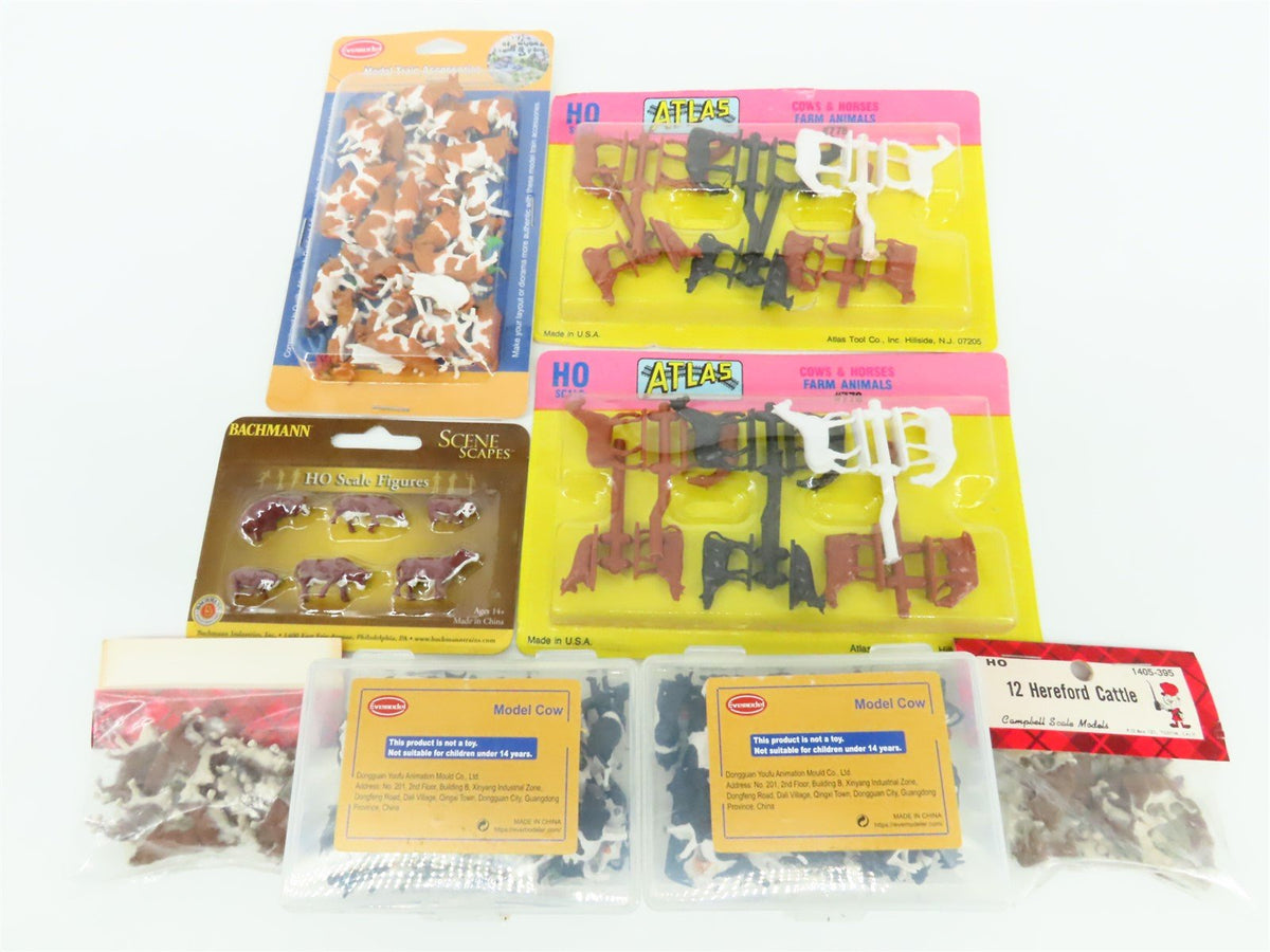 LOT of 8 HO Scale Atlas/Evemodel/Bachmann/Campbell Horses &amp; Cows Packs - Sealed