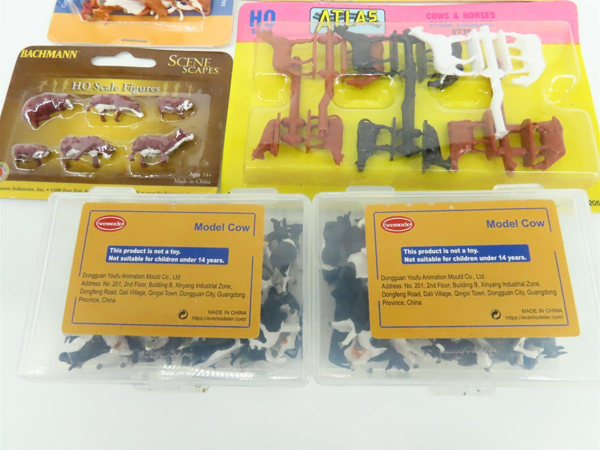 LOT of 8 HO Scale Atlas/Evemodel/Bachmann/Campbell Horses &amp; Cows Packs - Sealed