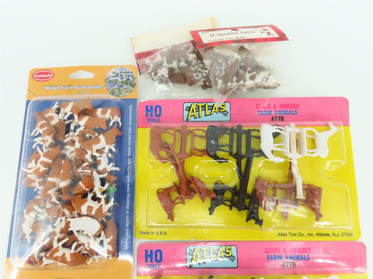 LOT of 8 HO Scale Atlas/Evemodel/Bachmann/Campbell Horses &amp; Cows Packs - Sealed