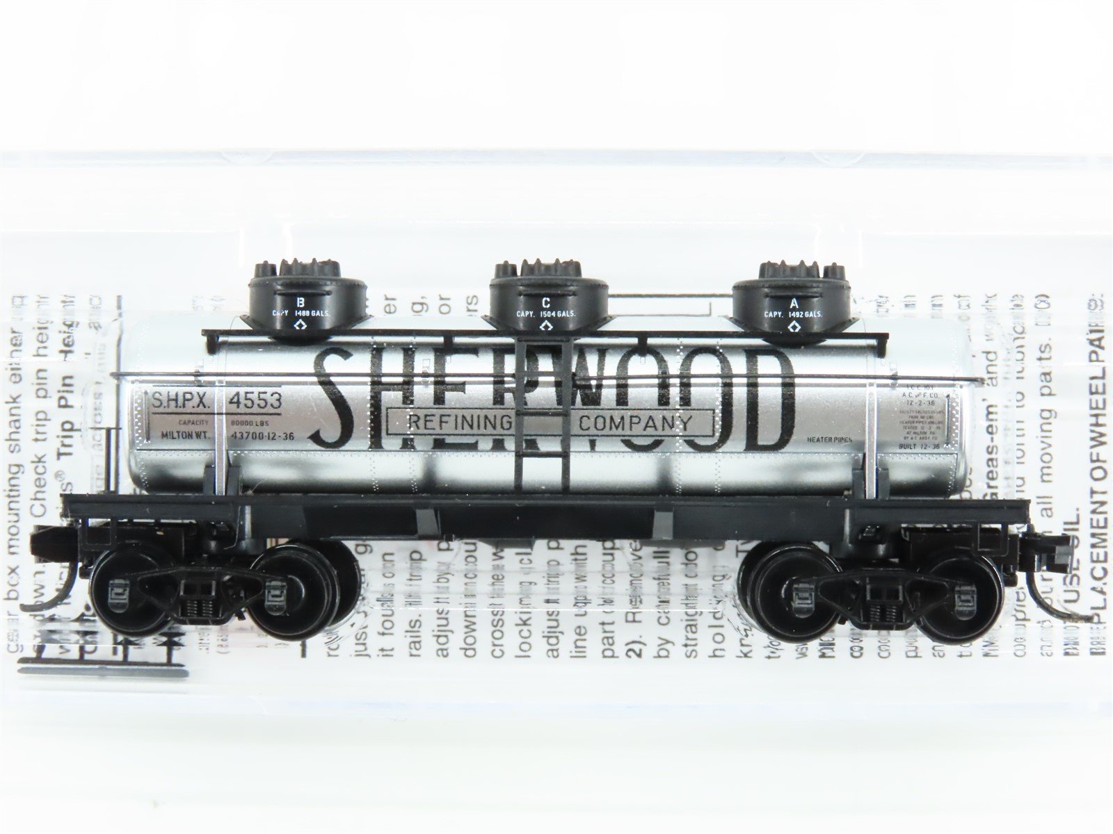 N Micro-Trains MTL 06600100 SHPX Sherwood Refining Company 3-Dome Tank Car #4553