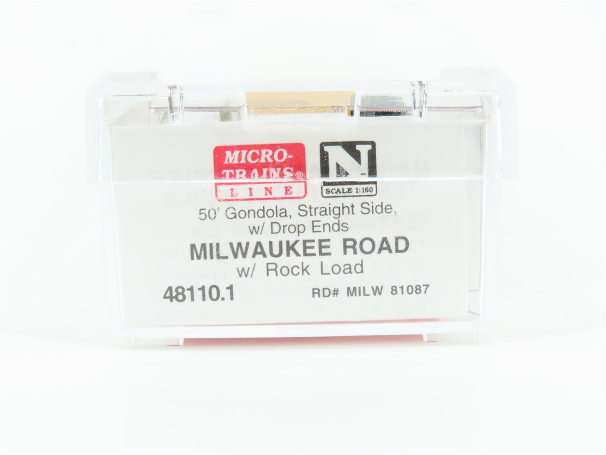 N Micro-Trains MTL 48110.1 MILW Milwaukee Road 50&#39; Gondola w/ Rock Load #81087