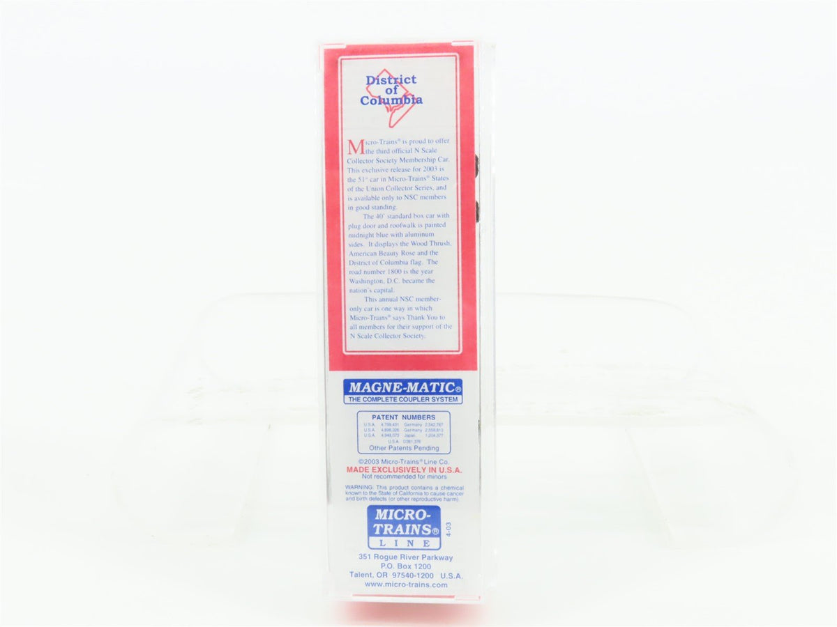N Scale Micro-Trains MTL NSC 4-03 DC District of Columbia 40&#39; Box Car #1800