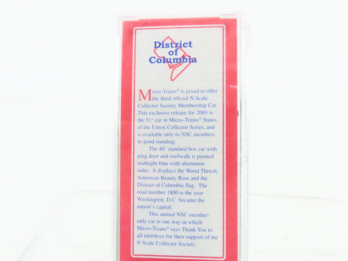 N Scale Micro-Trains MTL NSC 4-03 DC District of Columbia 40&#39; Box Car #1800