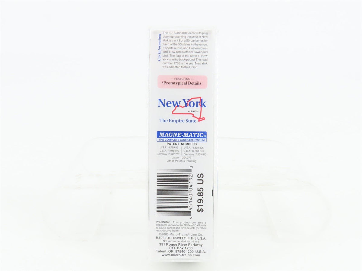 N Scale Micro-Trains MTL 21340 NY New York State 40&#39; Plug Door Box Car #1788
