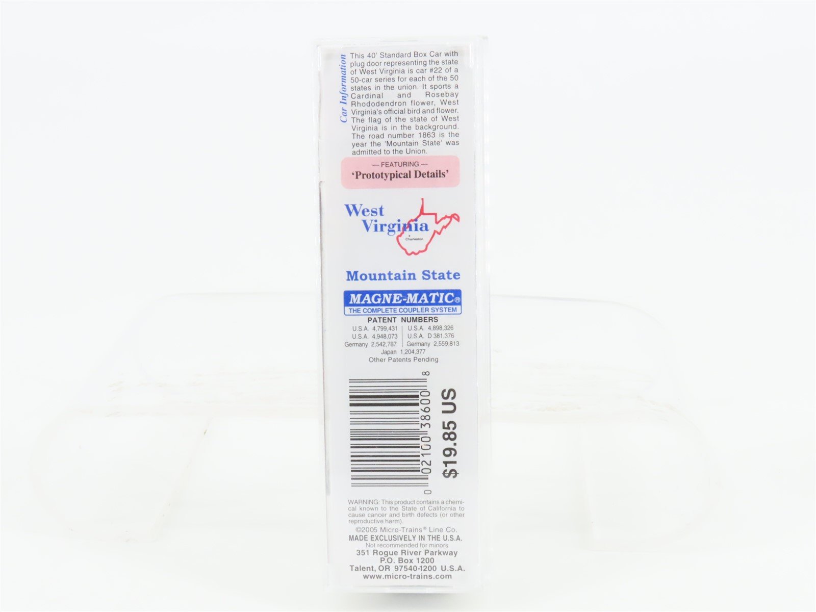 N Scale Micro-Trains MTL 02100386 WV West Virginia State 40' Box Car #1863