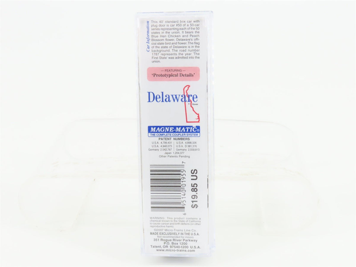 N Scale Micro-Trains MTL 02100414 DE Delaware State 40&#39; Plug Door Box Car #1787