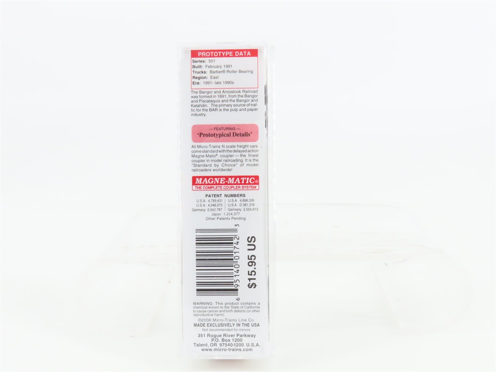 N Scale Micro-Trains MTL 03800390 BAR Bangor & Aroostook Fraser 50' Box Car #501