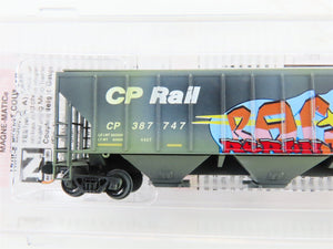 N Micro-Trains MTL 09644060 CP Rail 3-Bay Hopper #387747 - Weathered w/ Graffiti