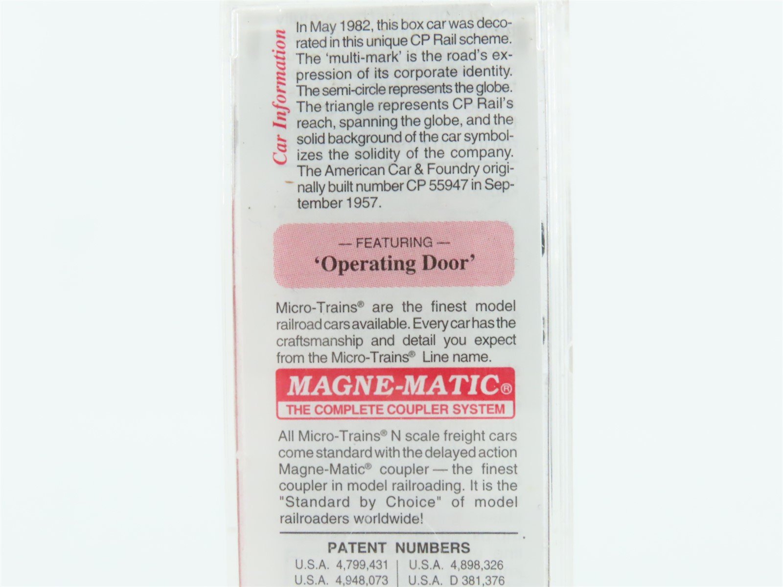 N Micro-Trains MTL 24260 CP Rail Canadian Pacific 40' Single Door Box Car 55947