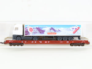 N Fleischmann 8278 DB-AG German Type Saadkms Flat Car #086-7 w/ Victorinox Truck