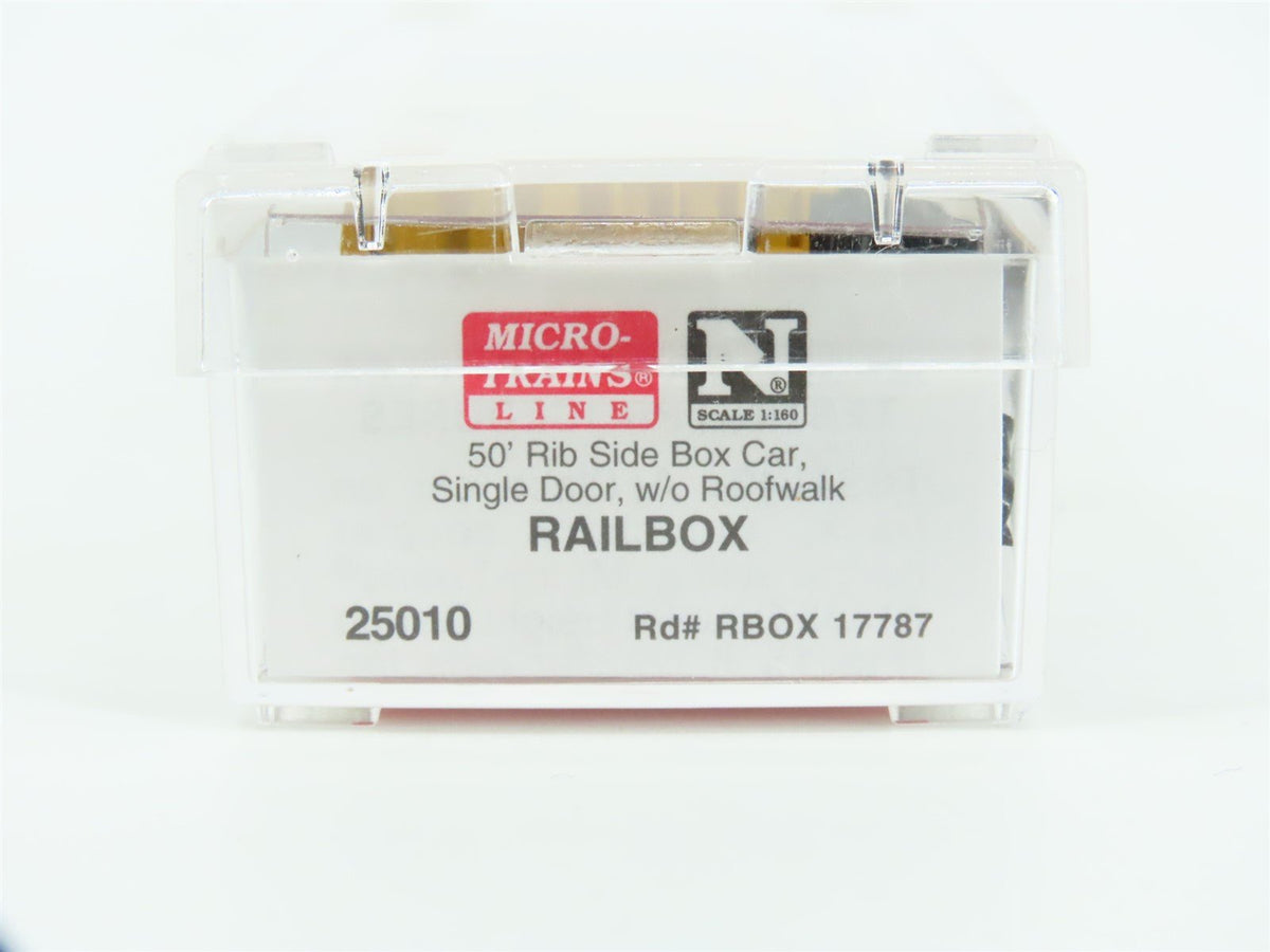 N Scale Micro-Trains MTL #25010 RBOX Railbox 50&#39; Single Door Box Car #17787