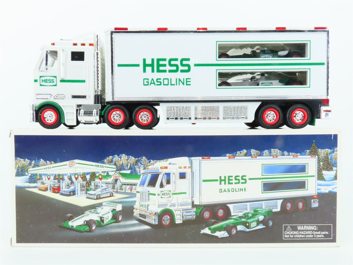 Hess Toy Truck 2003 Battery Operated Semi Truck &amp; Trailer w/ Race Cars &amp; Lights