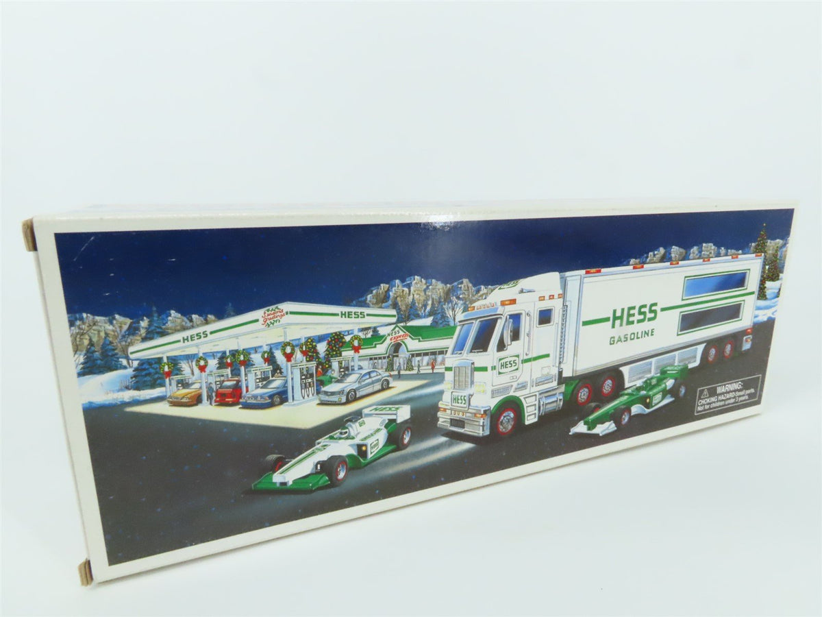 Hess Toy Truck 2003 Battery Operated Semi Truck &amp; Trailer w/ Race Cars &amp; Lights