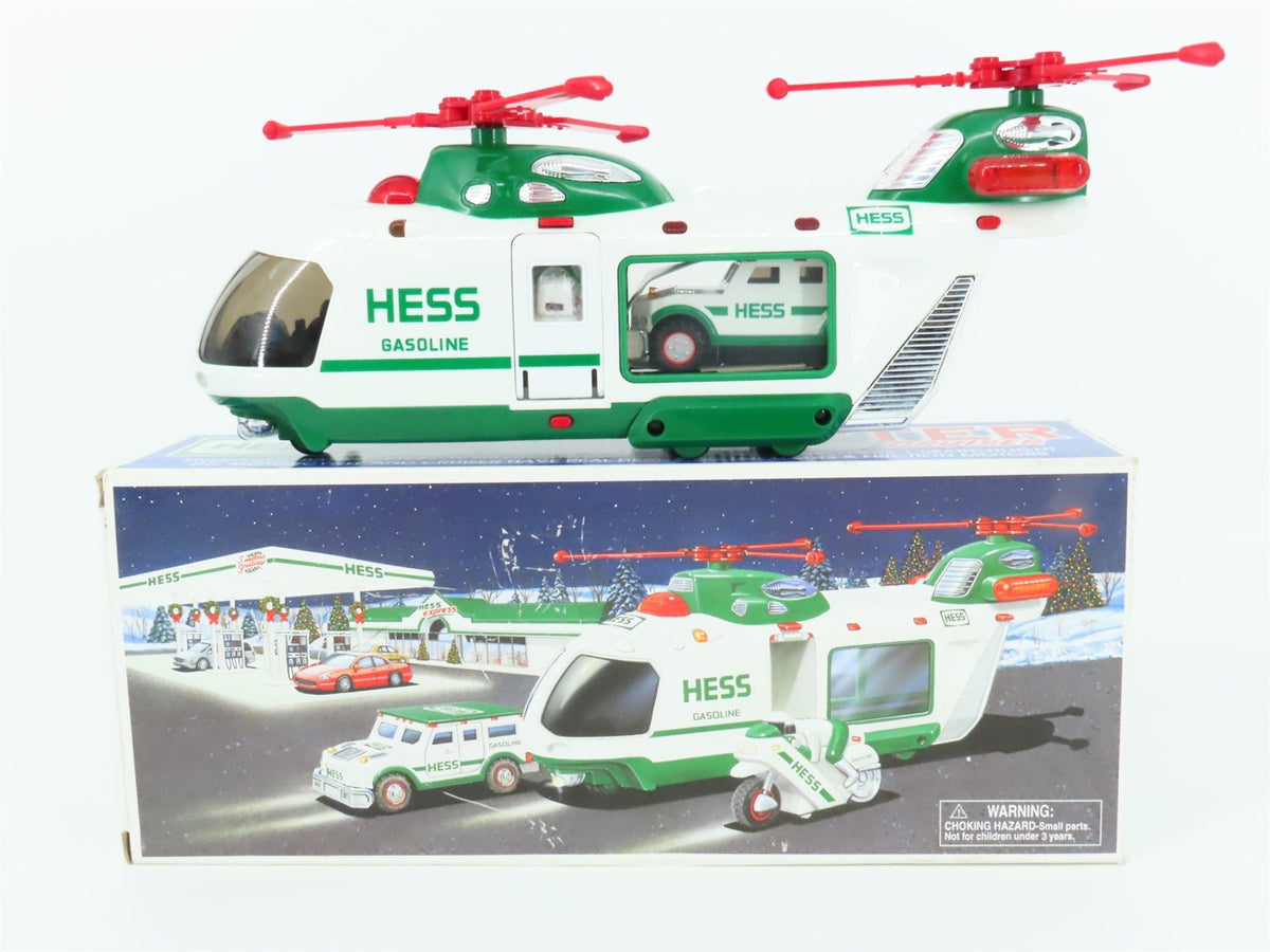 Hess Toy Truck 2001 Hess Helicopter with Motorcycle and Cruiser w/ Lights