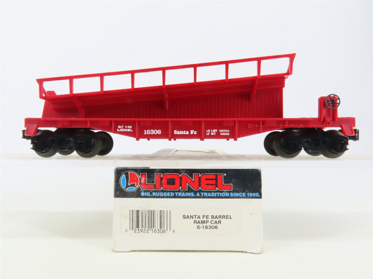 O Gauge 3-Rail Lionel 6-16306 ATSF Santa Fe Barrel Ramp Car #16306 w/ Barrels