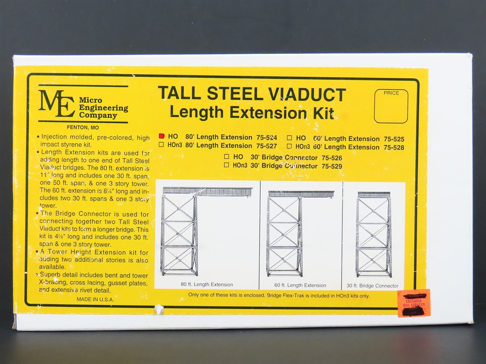 HO Scale Micro Engineering Kit 75-524 Tall Steel Viaduct 80' Length Extension