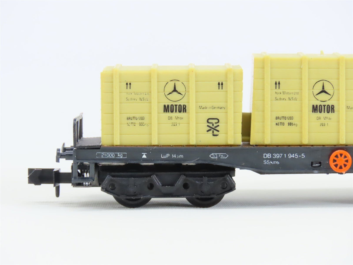 N Scale Arnold 4961 DB German Type SSkms Flat Car #945-5 w/ Mercedes-Benz Crates