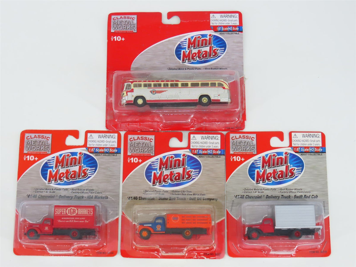 LOT of 4 HO 1/87 Scale Classic Metal Works CMW Mini Metals Trucks &amp; Bus