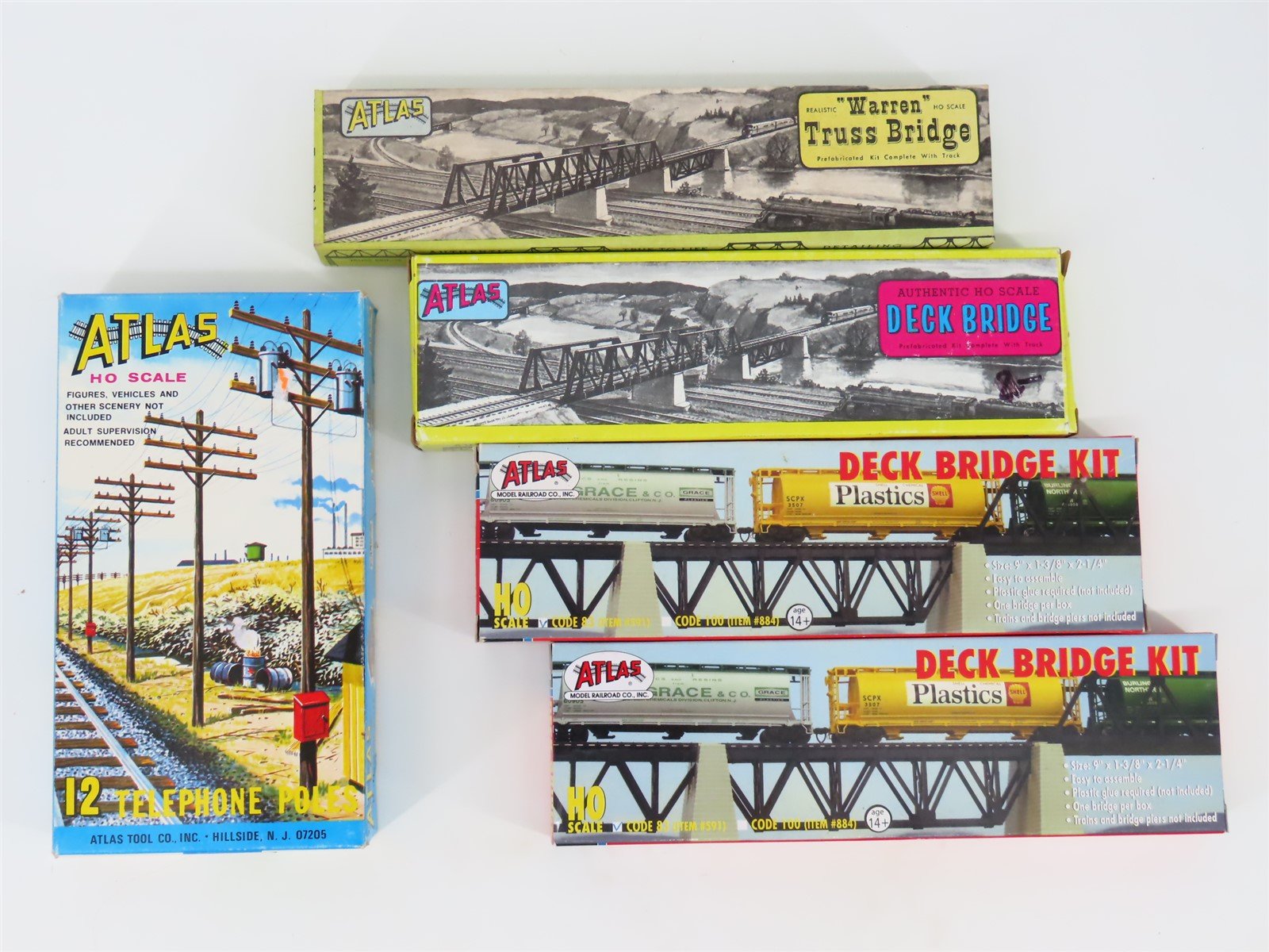 LOT of 5 HO 1/87 Scale Atlas Kits Truss Bridge, Deck Bridge & Telephone Poles