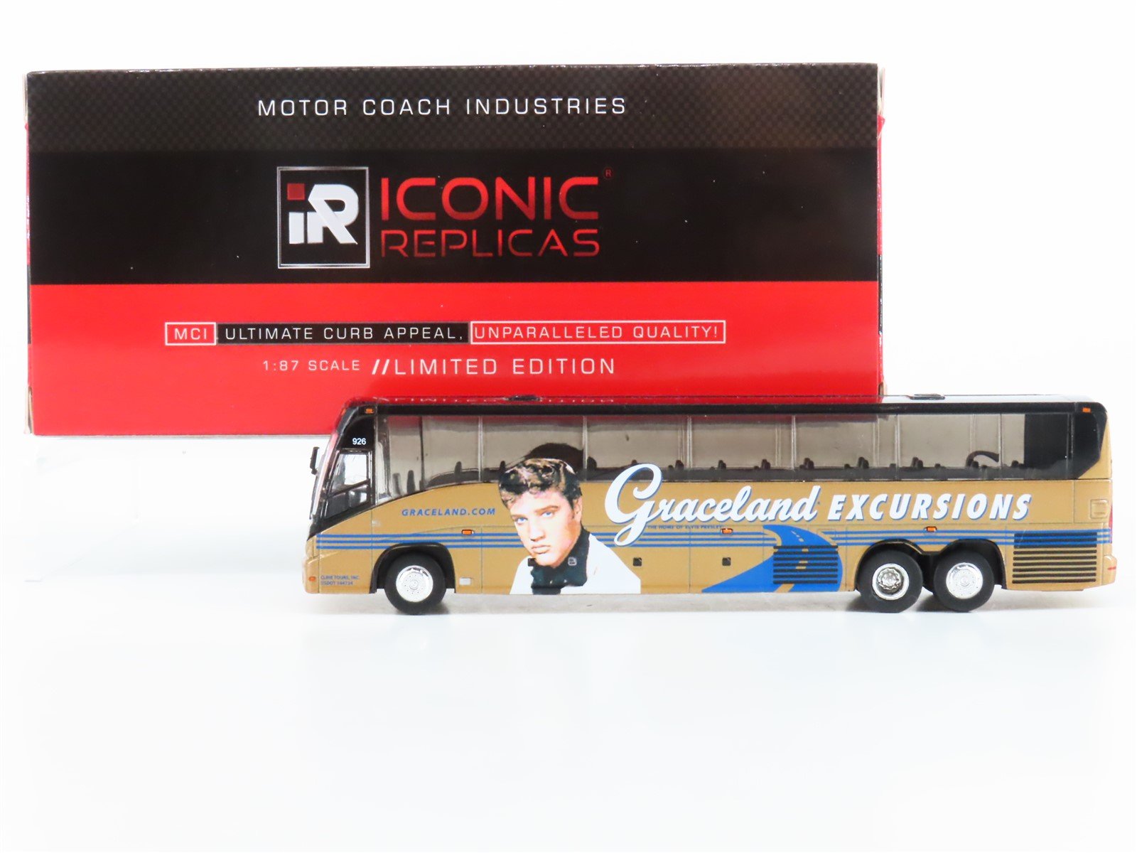 1:87 Iconic Replicas 87-0201 Die-Cast Graceland Excursions MCI Motorcoach Bus