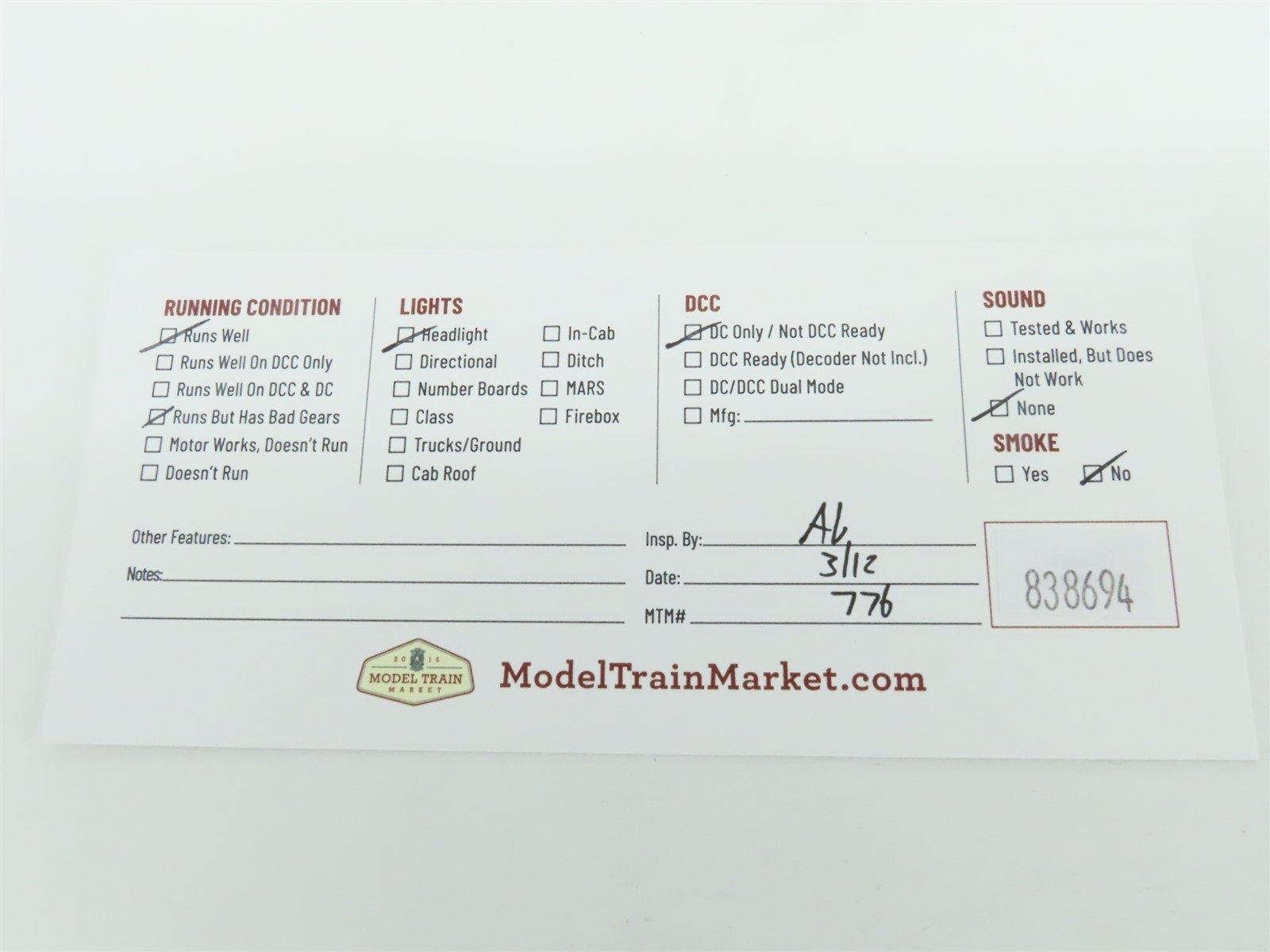 HO Scale Proto 2000 8365 LV Lehigh Valley FA2 Diesel Loco #586 BAD GEARS