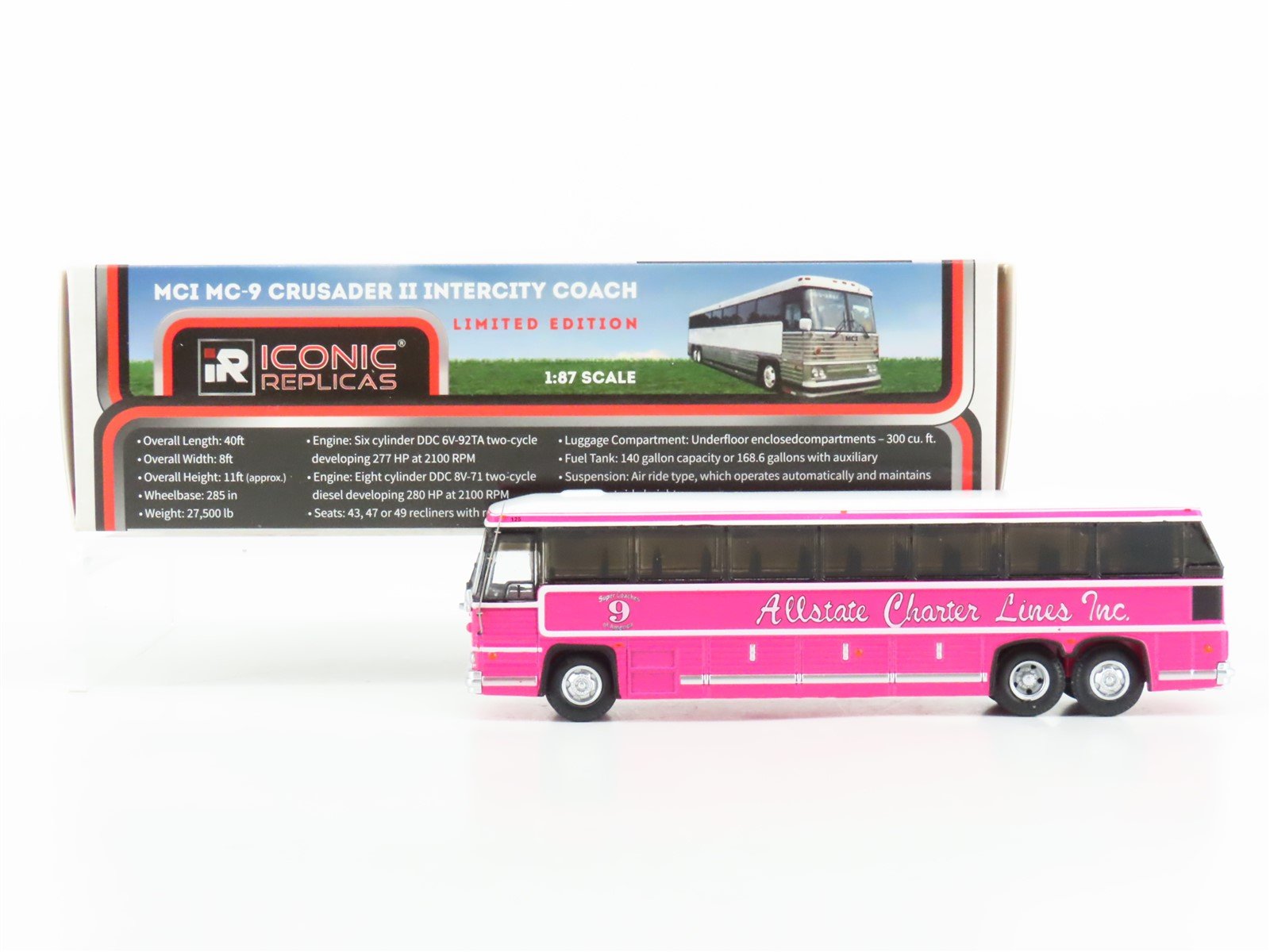 1:87 Iconic Replicas 87-0272 Diecast Allstate Charter Lines MCI MC-9 Coach Bus