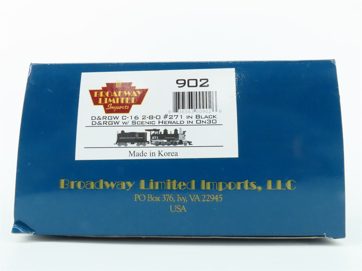 On30 Broadway Limited BLI Powerhouse 902 D&amp;RGW 2-8-0 Steam #271 w/ DCC &amp; Sound