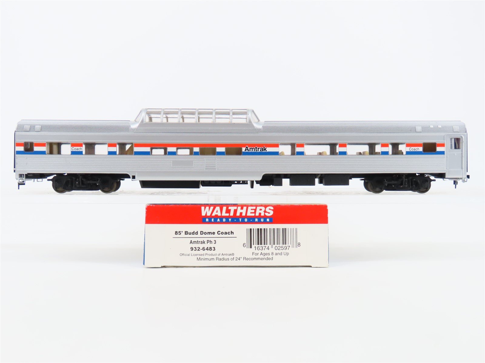 HO Scale Walthers 932-6483 AMTK Amtrak Ph 3 85' Budd Dome Coach Passenger Car