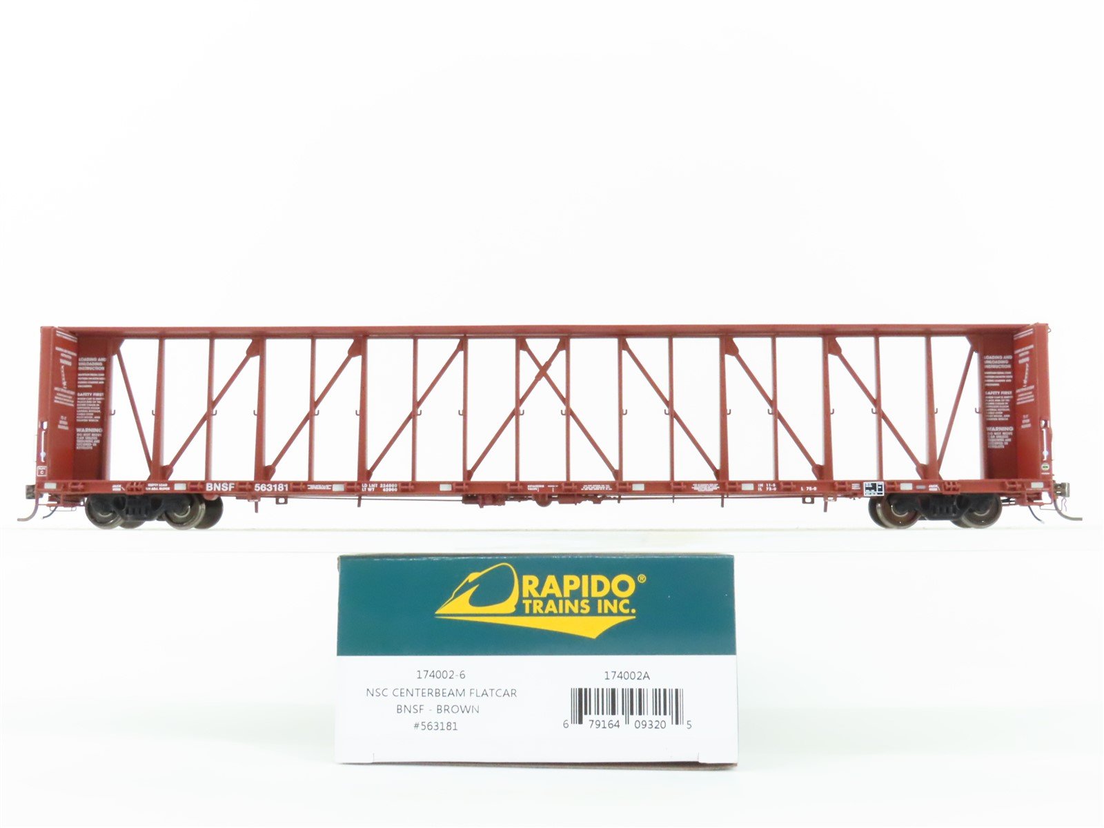 HO Rapido 174002-6 BNSF Burlington Northern Santa Fe Centerbeam Flat Car #563181