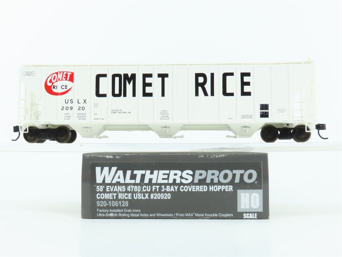 HO Walthers Proto 920106128 USLX Comet Rice 58&#39; 3 Bay Covered Hopper #20920