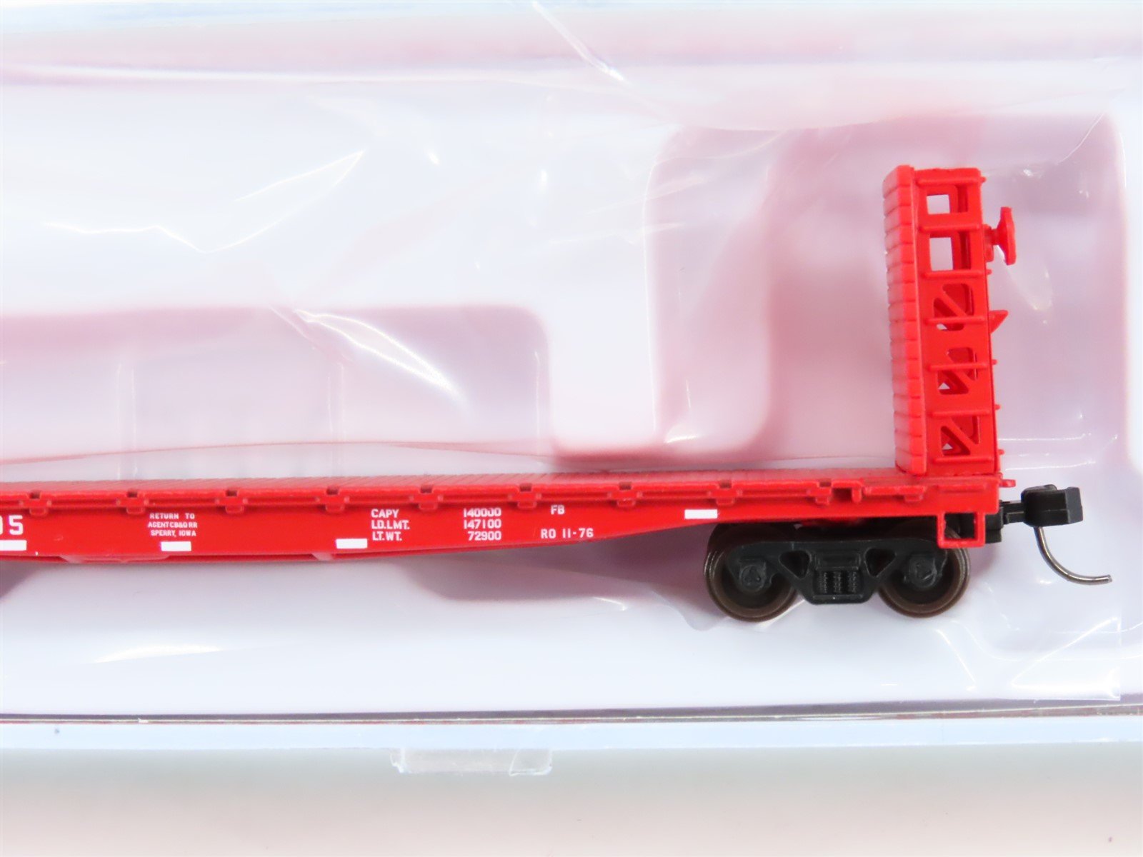 N Scale Atlas #50005792 CB&Q Burlington 48' GSI Bulkhead Flat Car #95205