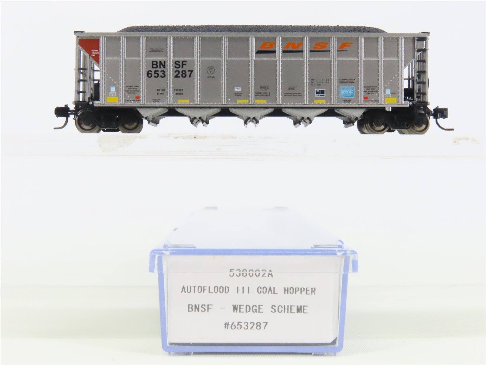 N Rapido 538002A BNSF Railway Autoflood 5-Bay Hopper Car #653287 w/Coal Load