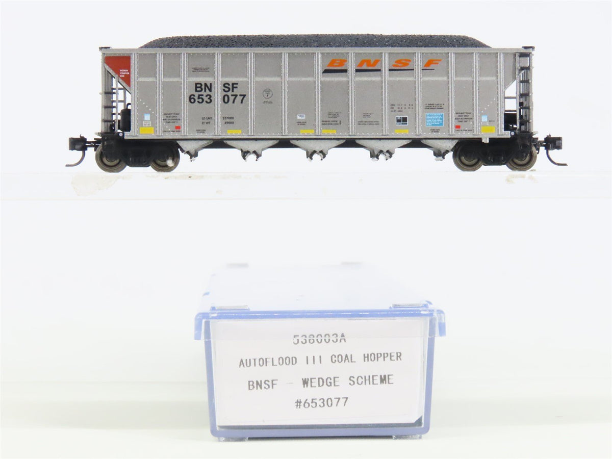 N Rapido 538003A BNSF Railway Autoflood 5-Bay Hopper Car #653077 w/Coal Load