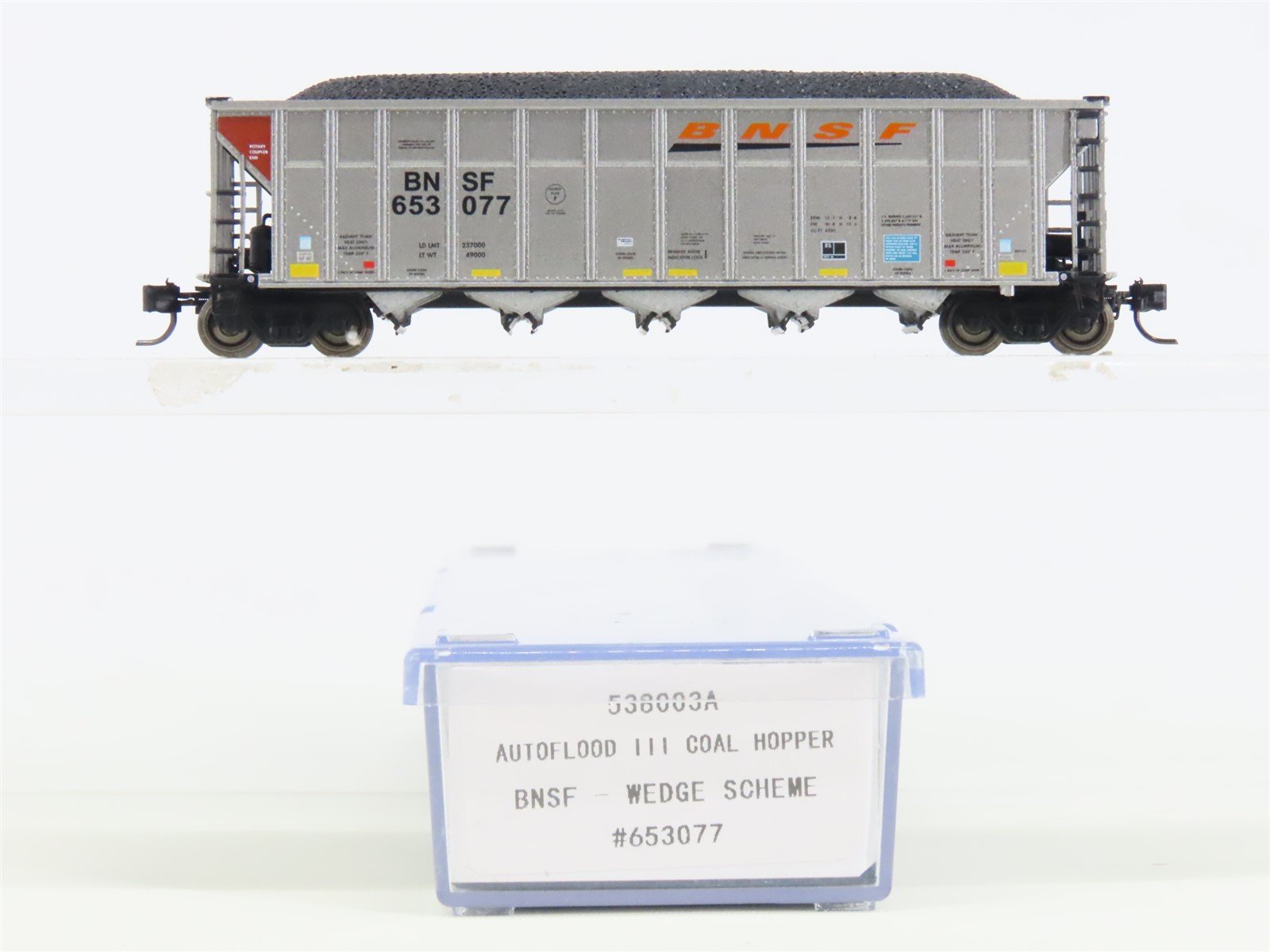 N Rapido 538003A BNSF Railway Autoflood 5-Bay Hopper Car #653077 w/Coal Load