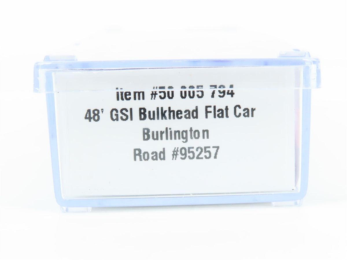 N Scale Atlas #50005794 CB&amp;Q Burlington 48&#39; GSI Bulkhead Flat Car #95257