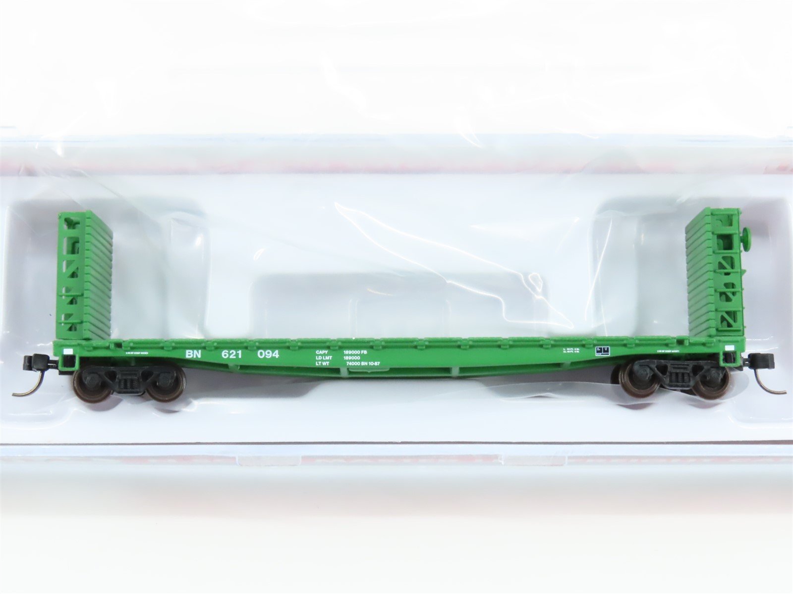 N Scale Atlas #50005791 BN Burlington Northern 48' GSI Bulkhead Flat Car #621094