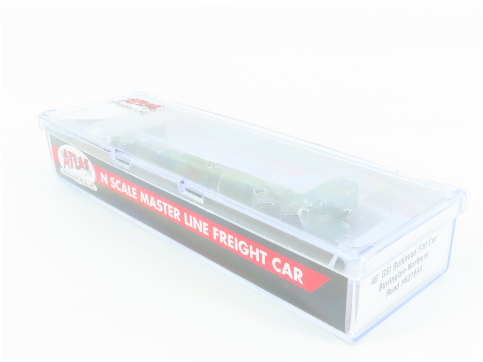 N Scale Atlas #50005791 BN Burlington Northern 48' GSI Bulkhead Flat Car #621094