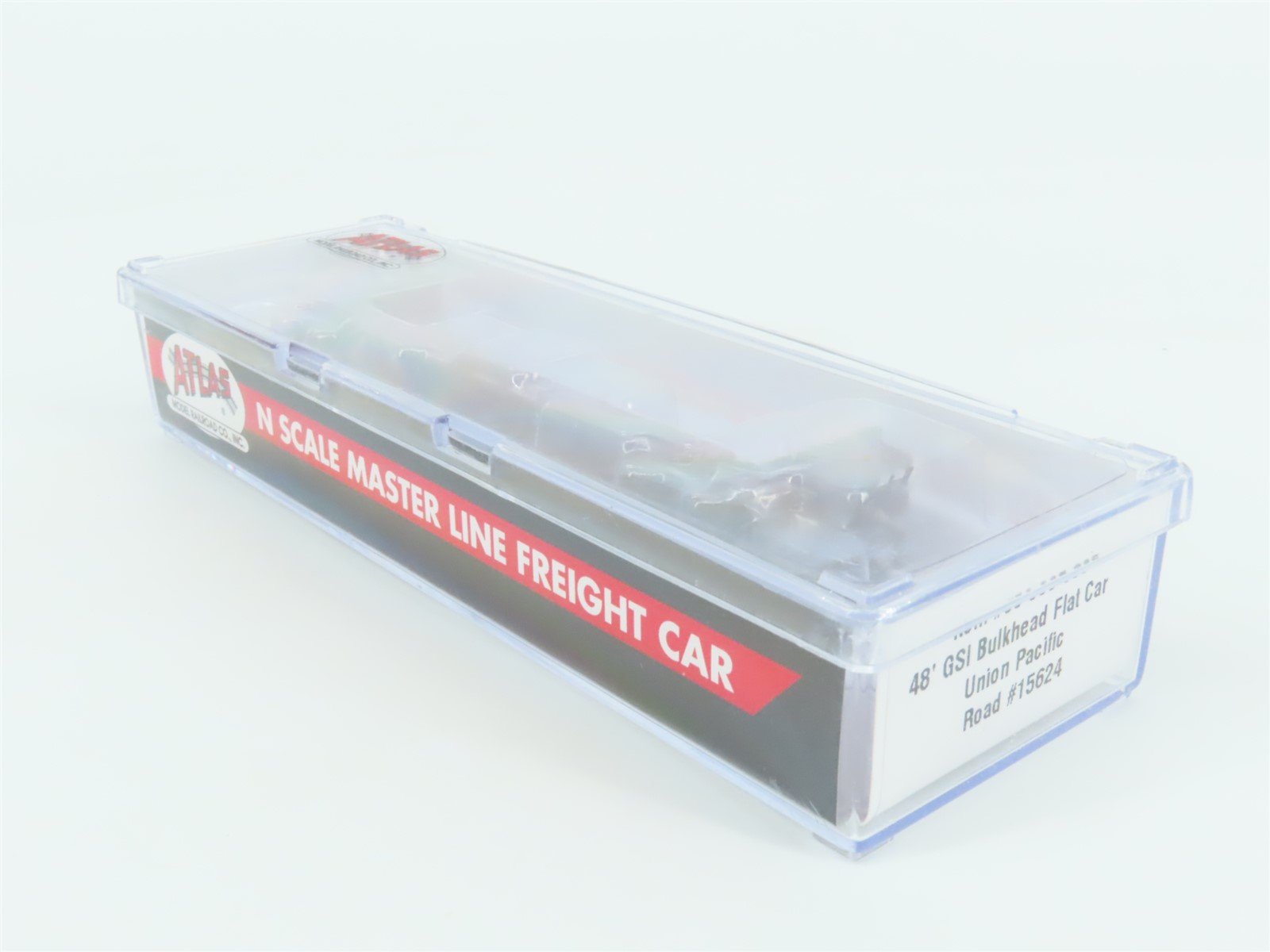 N Scale Atlas #50005805 UP Union Pacific 48' GSI Bulkhead Flat Car #15624