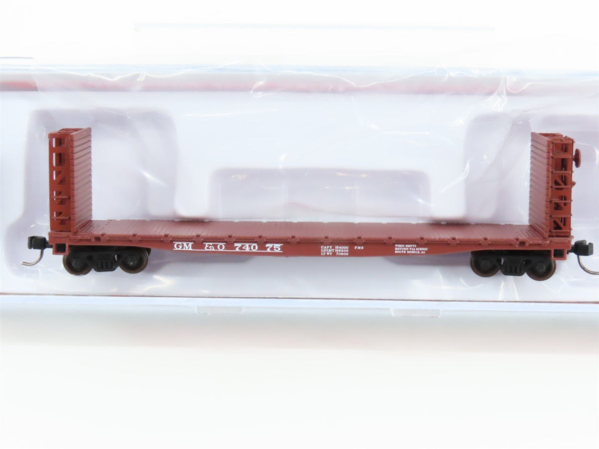 N Scale Atlas #50005799 GM&amp;O Gulf Mobile &amp; Ohio 48&#39; GSI Bulkhead Flat Car #74075