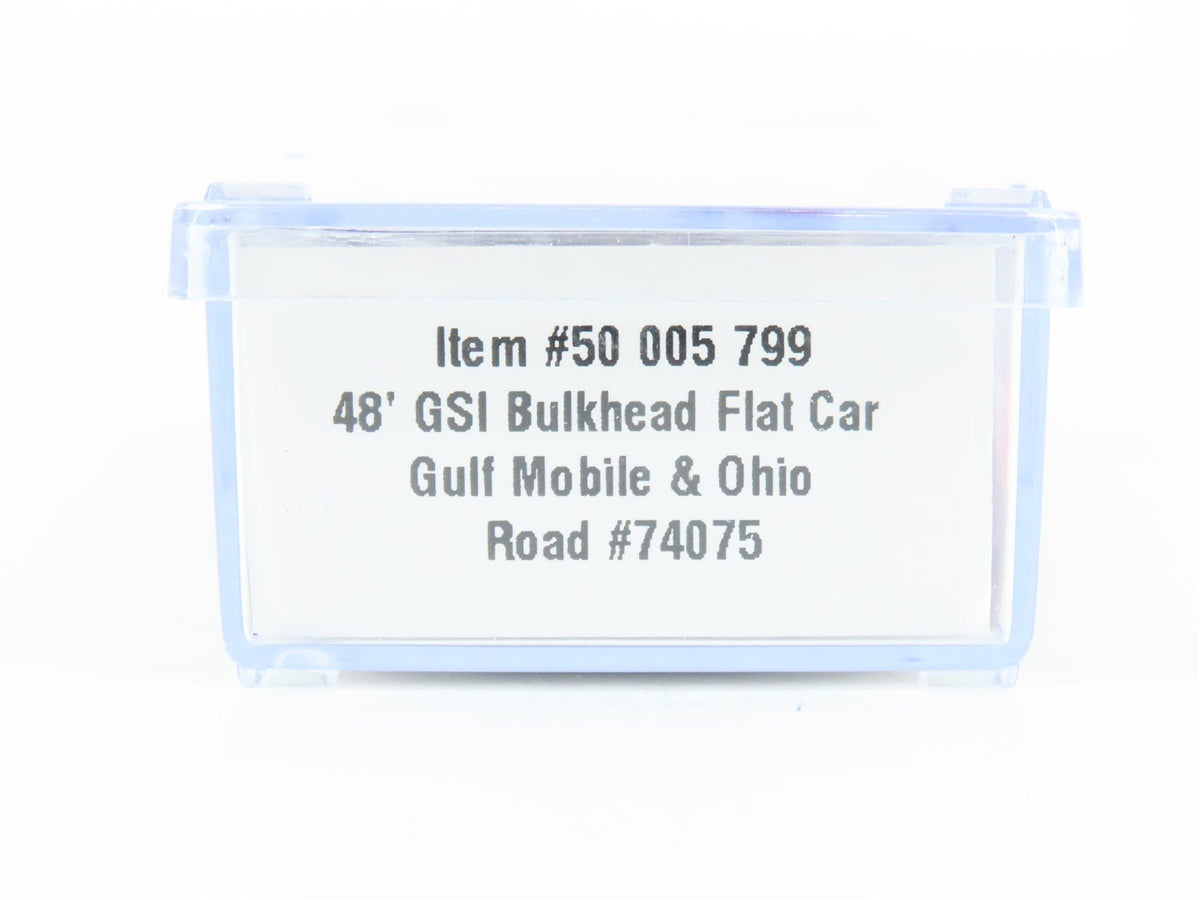 N Scale Atlas #50005799 GM&amp;O Gulf Mobile &amp; Ohio 48&#39; GSI Bulkhead Flat Car #74075