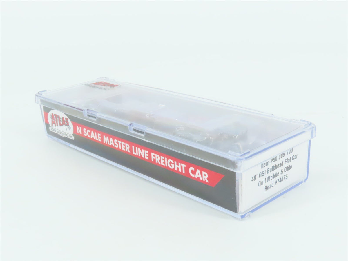 N Scale Atlas #50005799 GM&amp;O Gulf Mobile &amp; Ohio 48&#39; GSI Bulkhead Flat Car #74075