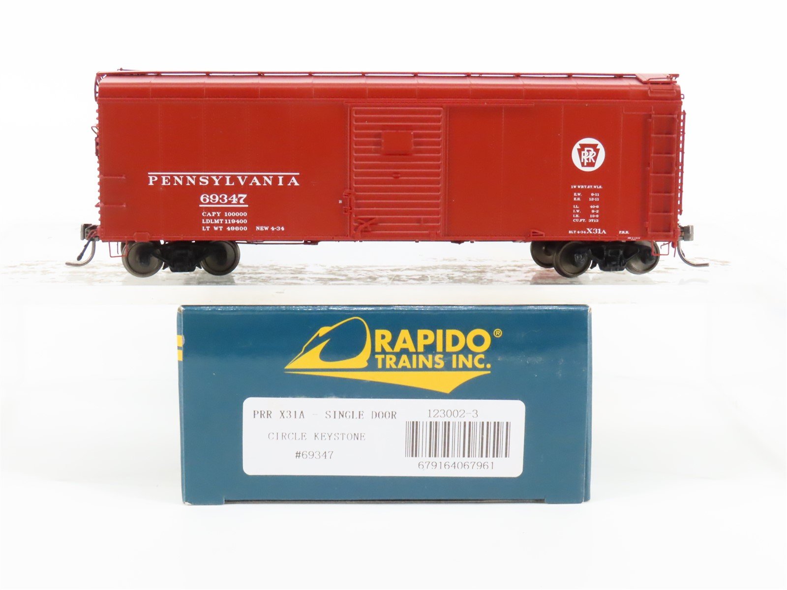 HO Scale Rapido 123002-3 PRR Pennsylvania Keystone Single Door Box Car #69347