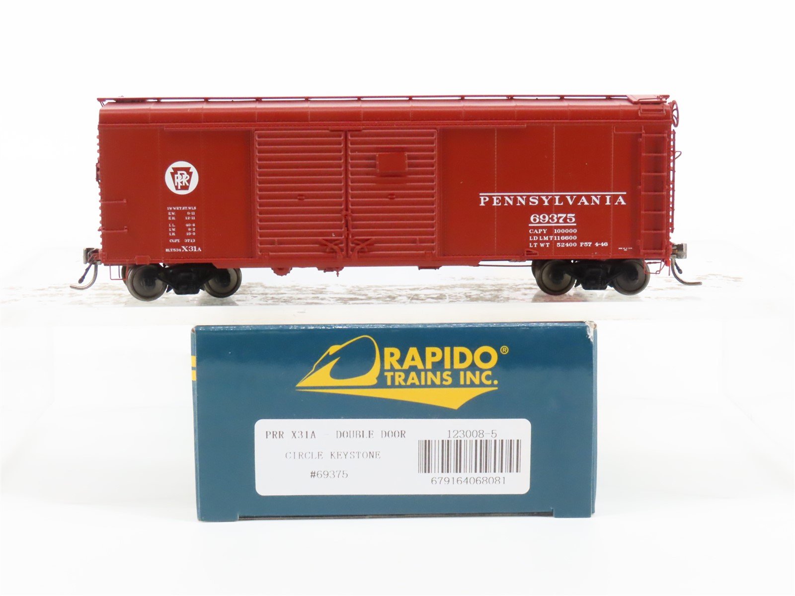 HO Scale Rapido 123008-5 PRR Pennsylvania Keystone Double Door Box Car #69375